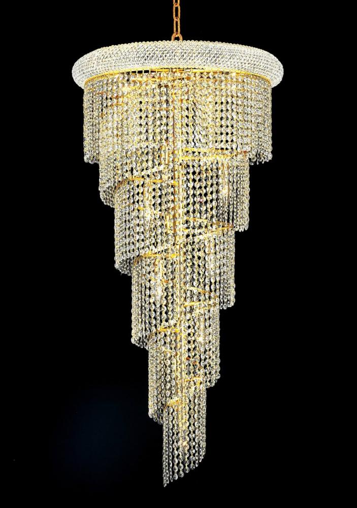 Spiral 18 Light Gold Chandelier Clear Royal Cut Crystal