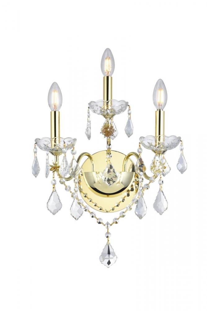 St. Francis 3 Light Gold Wall Sconce Clear Royal Cut Crystal