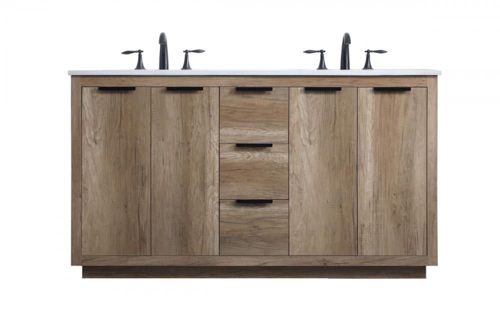 60 Inch Double Bathroom Vanity in Natural Oak