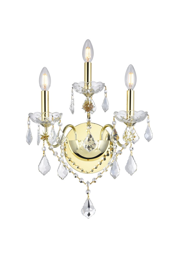 St. Francis 3 light Gold Wall Sconce Clear Elegant Cut Crystal
