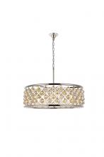 Elegant 1214D32PN-GT/RC - Madison 8 Light Polished Nickel Chandelier Golden Teak (Smoky) Royal Cut Crystal