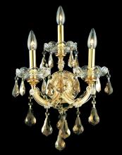 Elegant 2801W3G-GT/RC - Maria Theresa 3 Light Gold Wall Sconce Golden Teak (Smoky) Royal Cut Crystal