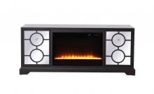 Elegant MF802DT-F2 - 60 In. Mirrored Tv Stand with Crystal Fireplace Insert in Dark Walnut