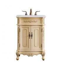 Elegant VF10124LT-VW - 24 Inch Single Bathroom Vanity in Light Antique Beige with Ivory White Engineered Marble