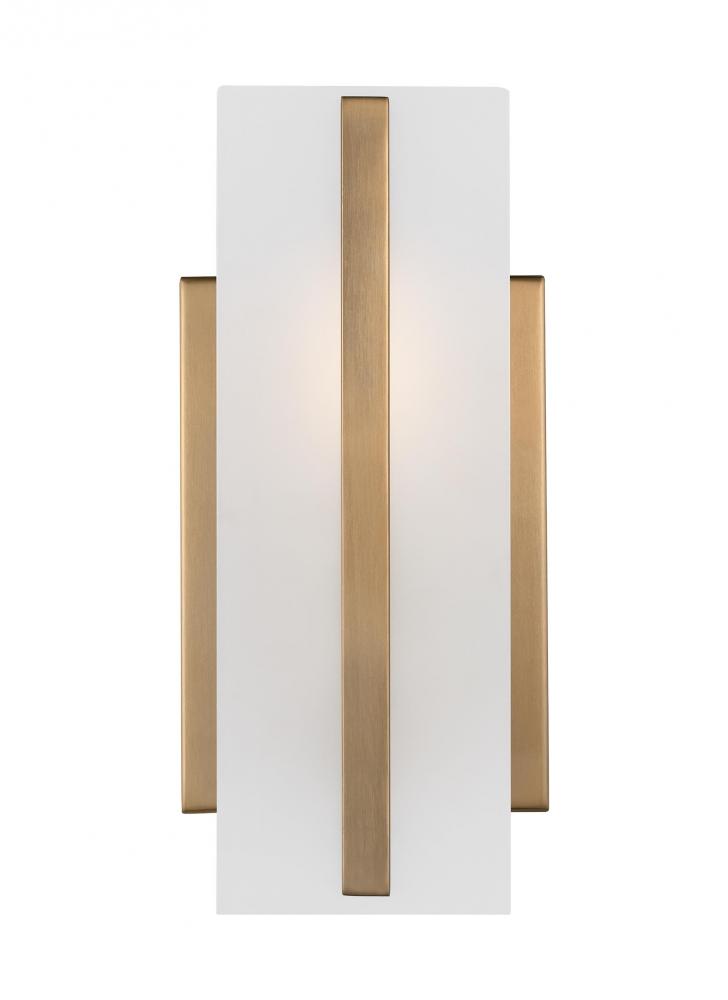 Dex contemporary 1-light indoor dimmable bath vanity wall sconce in satin brass gold finish with sat