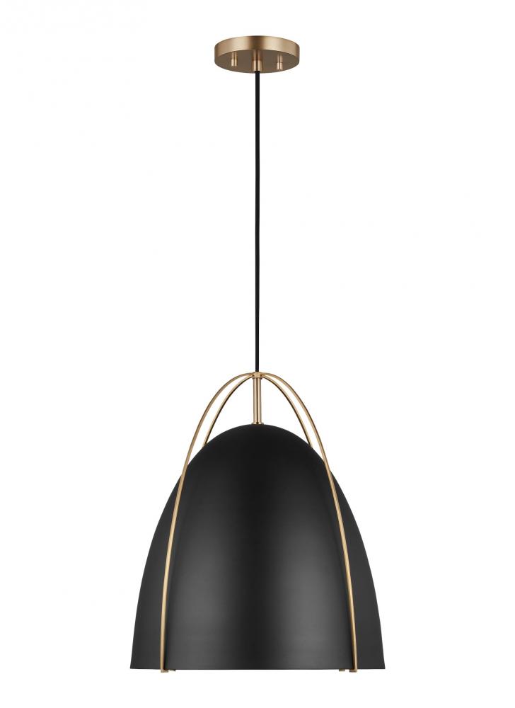 Norman modern 1-light indoor dimmable large ceiling hanging single pendant light in satin brass gold