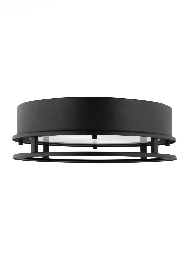 Union modern LED outdoor exterior flush mount ceiling light in black finish and tempered glass diffu