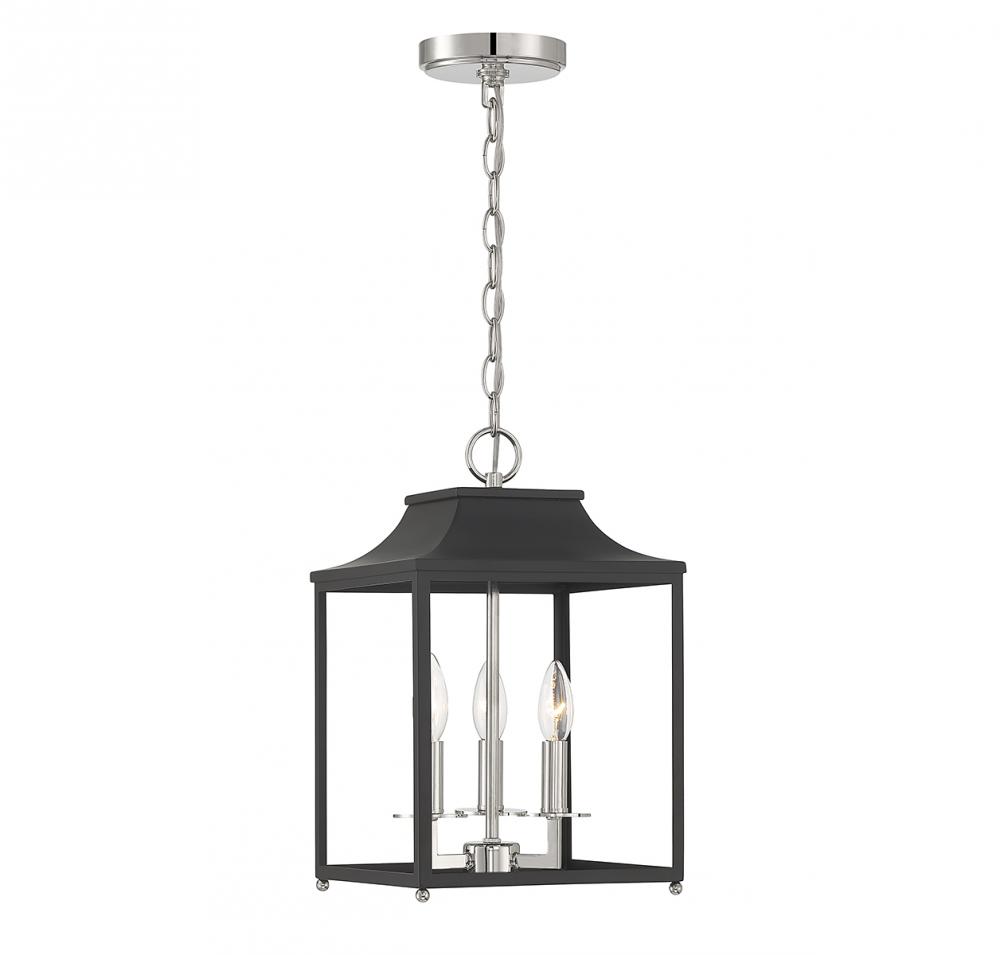 3-Light Pendant in Matte Black with Polished Nickel