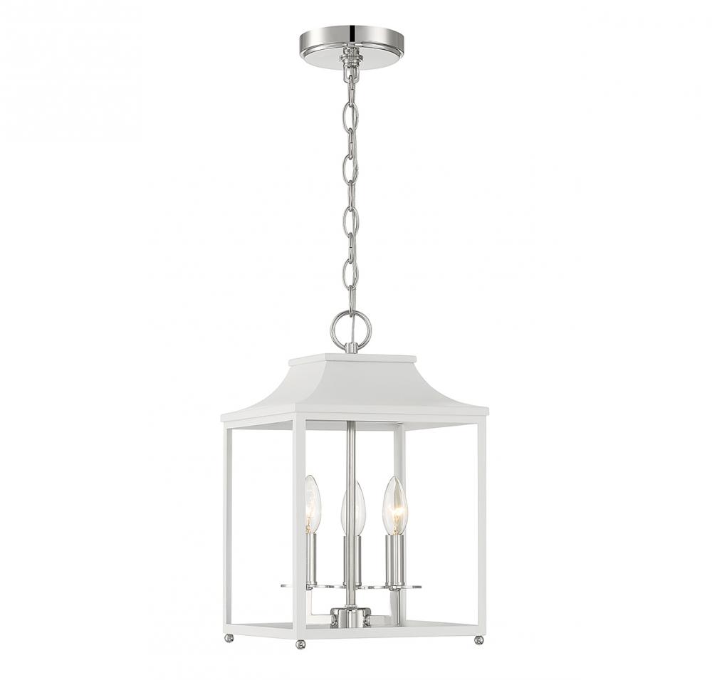 3-Light Pendant in White with Polished Nickel