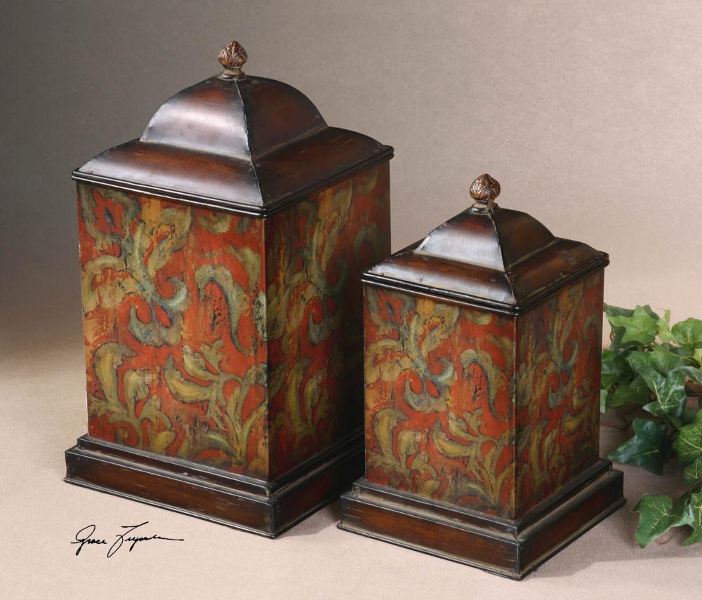 Uttermost Colorful Flowers Metal Canisters, Set/2