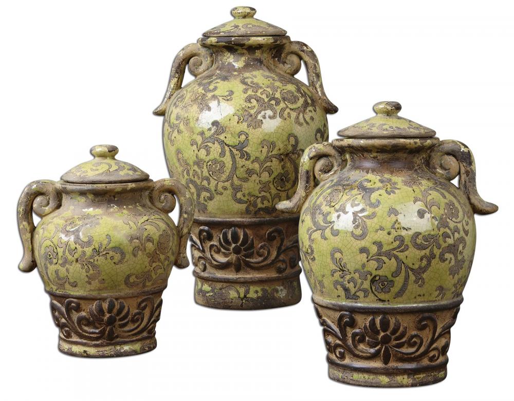 Uttermost Gian Crackled Green Containers, Set/3