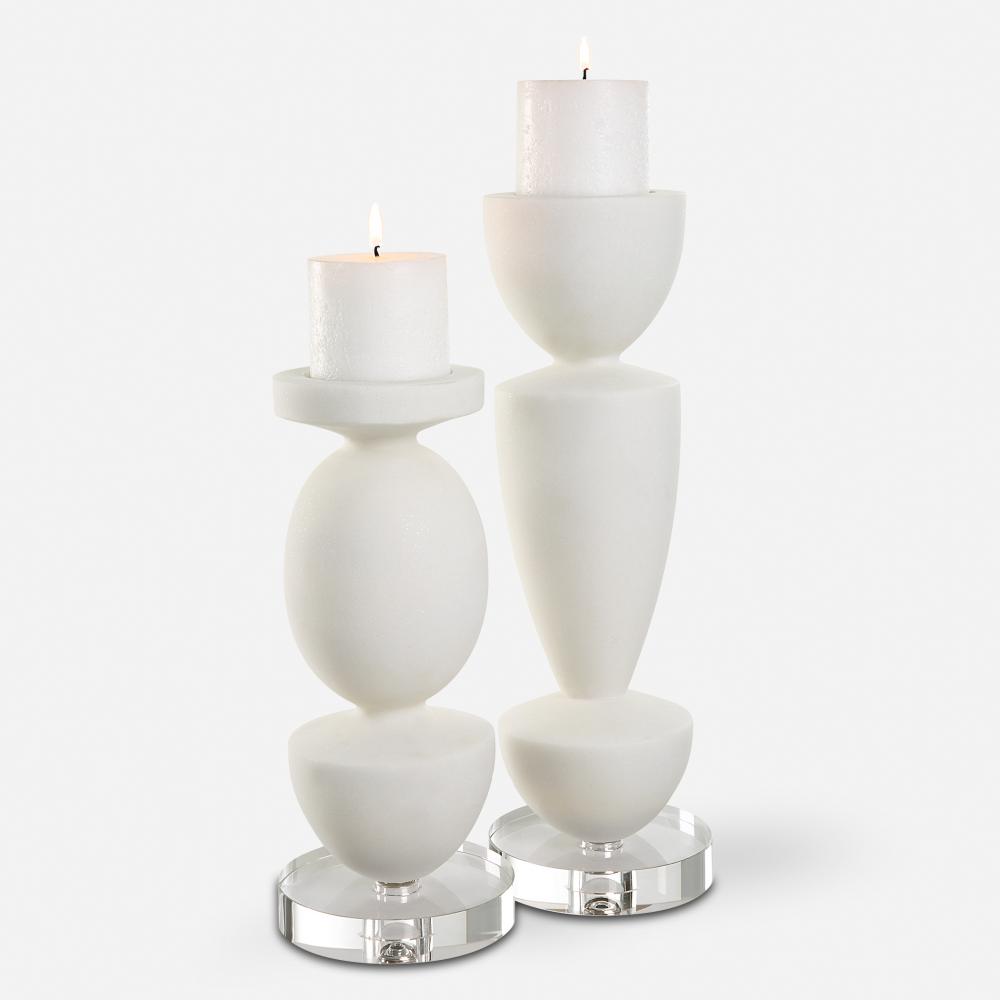 Uttermost Lido White Stone Candleholders, Set/2