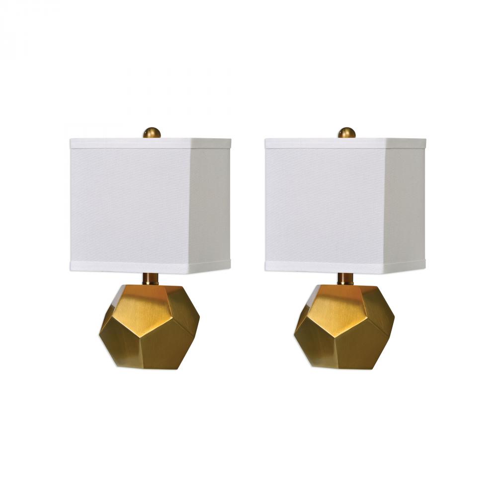 Uttermost Pentagon Cubes Brushed Brass Lamps S/2