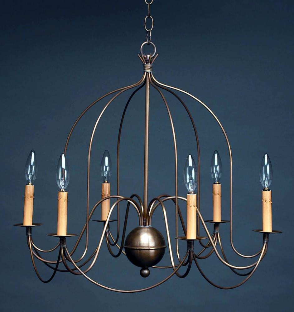 Hanging Bird Cage Arms Verdi Gris 6 Candelabra Sockets