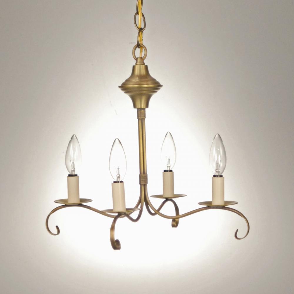 Hanging S-Arms With Curl Raw Brass 4 Candelabra Sockets