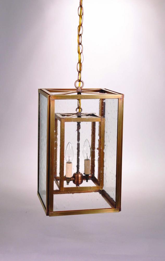 Square Hanging Inside Square Antique Brass 2 Candelabra Sockets Clear Glass