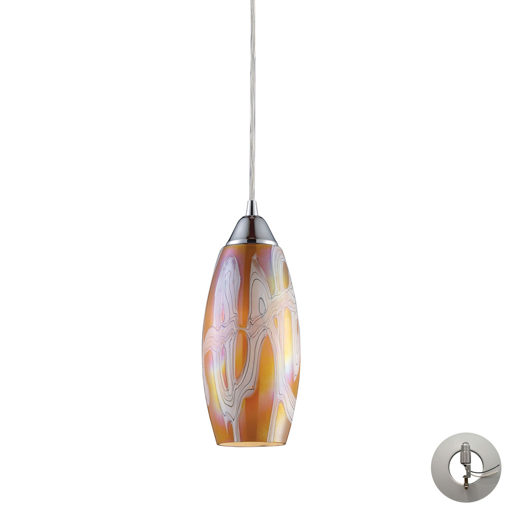 Iridescence 1 Light Pendant in Satin Nickel and Golden Glass - Includes Adapter Kit