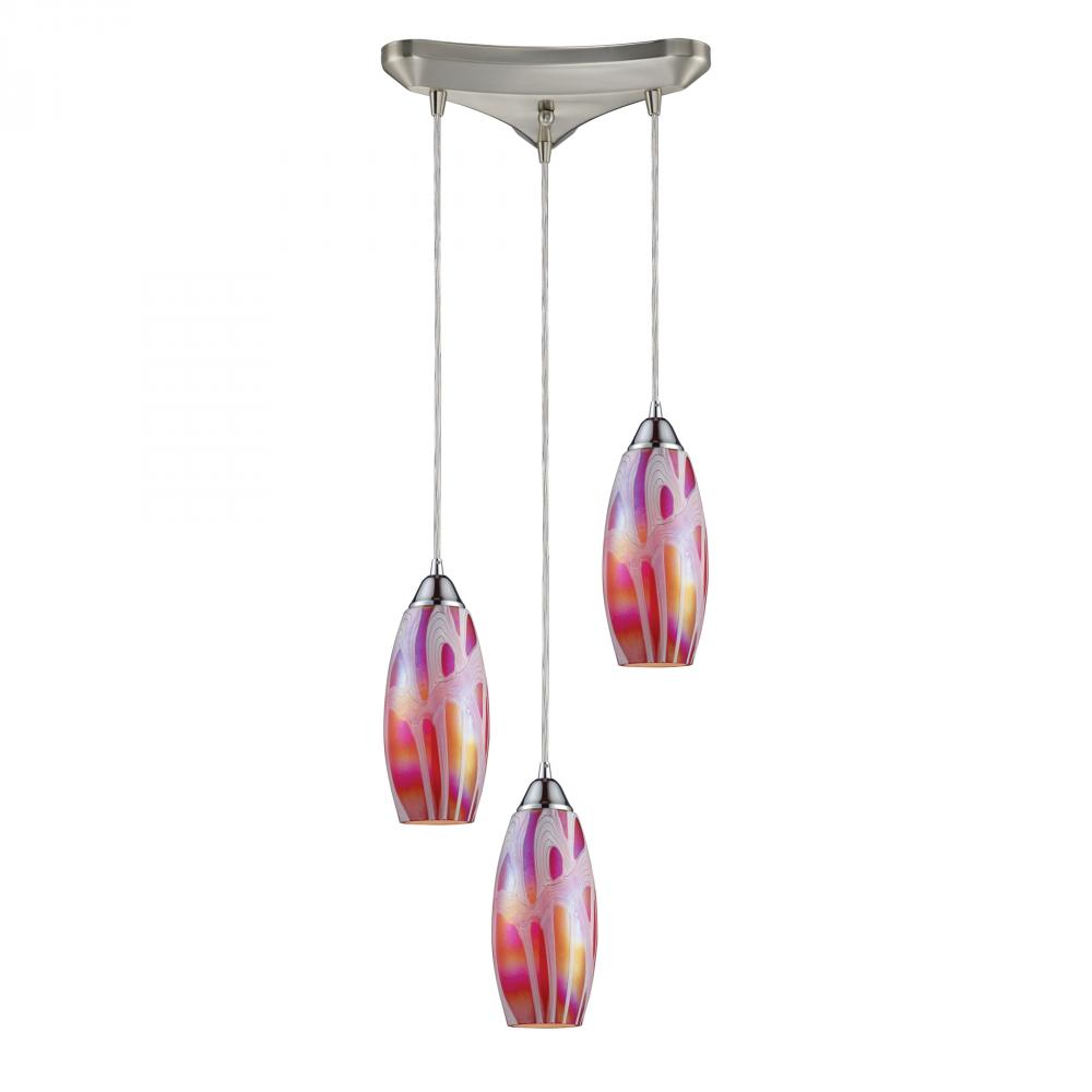 Iridescence 3 Light Pendant In Satin Nickel And