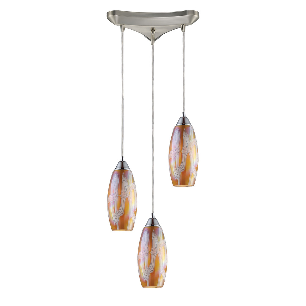 IRIDESCENCE 3-LT GOLDEN PENDANT in SATIN NICKEL