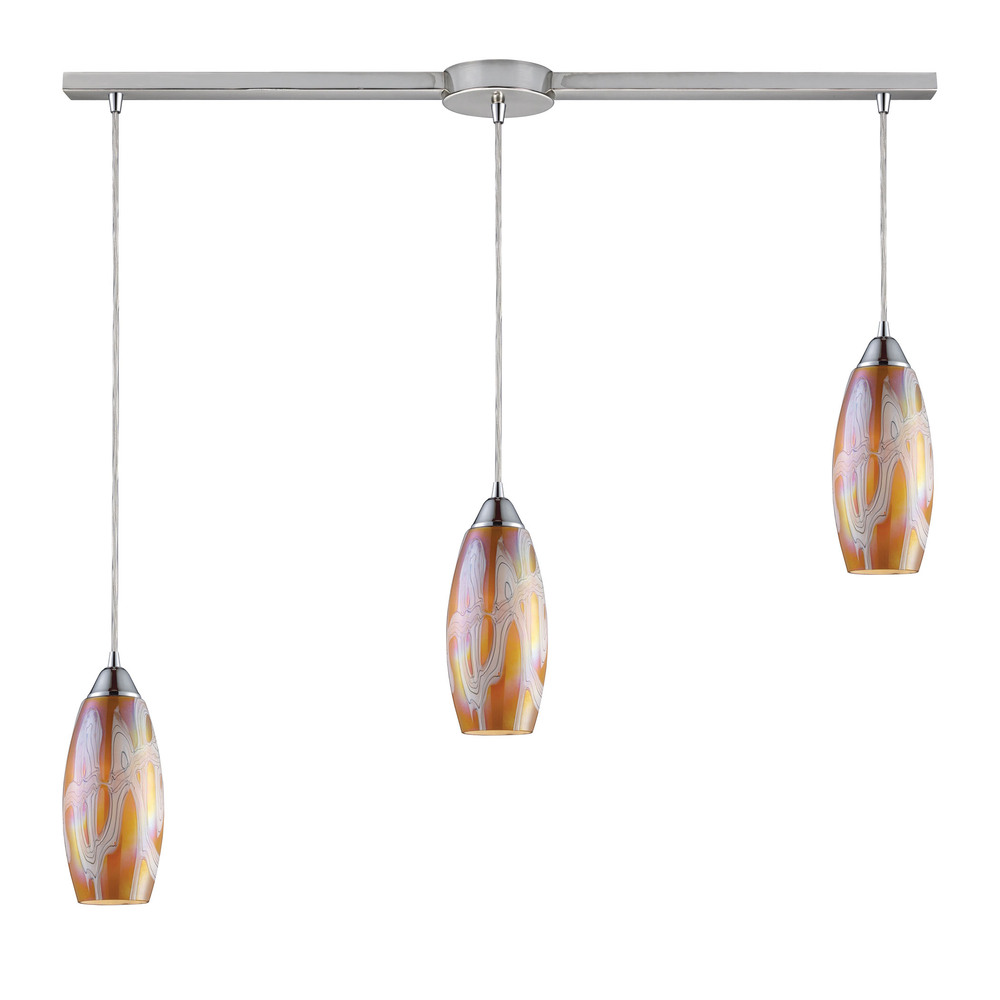 IRIDESCENCE 3-LT LINEAR GOLDEN PENDANT in SATIN NICKEL