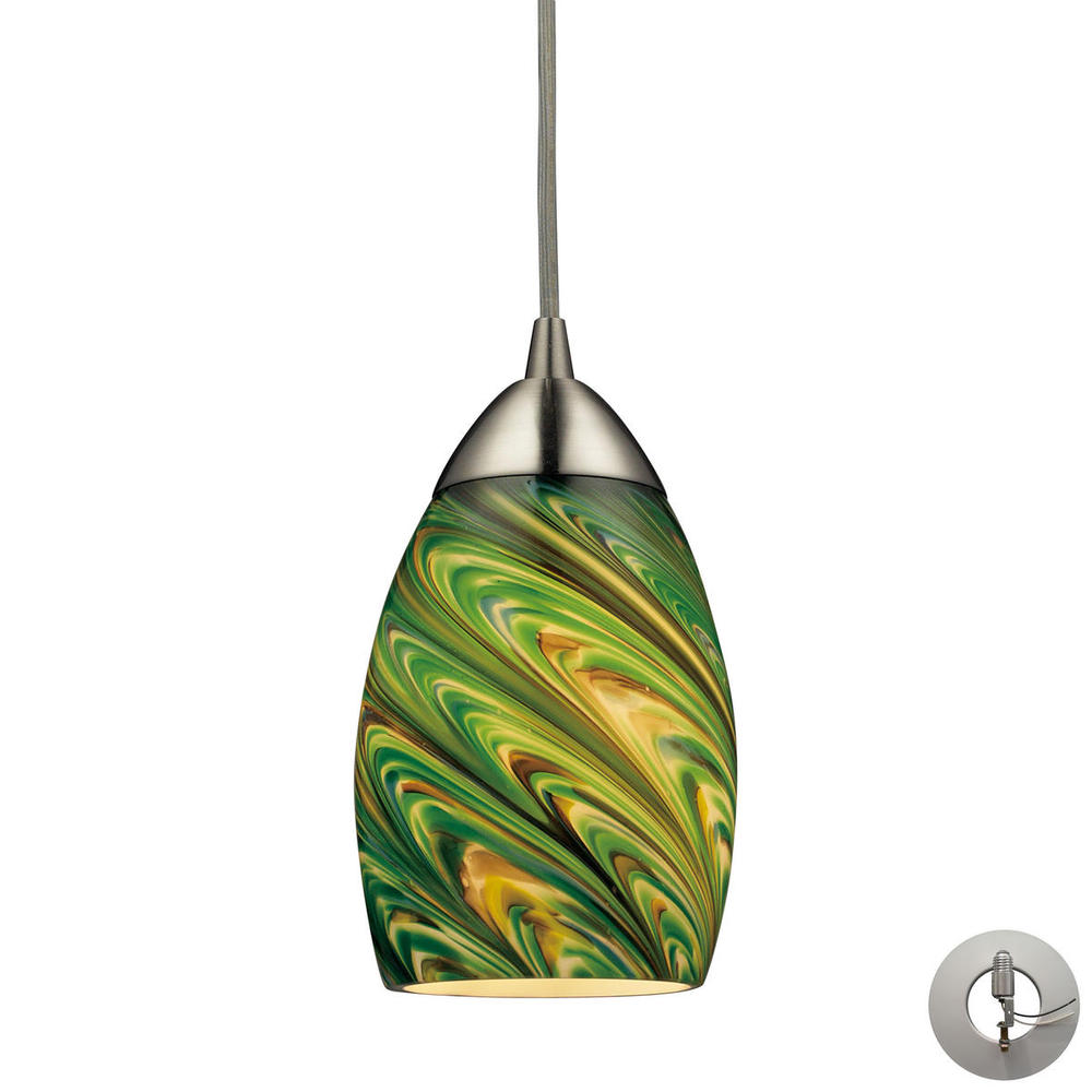 Mini Vortex 1-Light Mini Pendant in Satin Nickel with Multi-colored Glass - Includes Adapter Kit