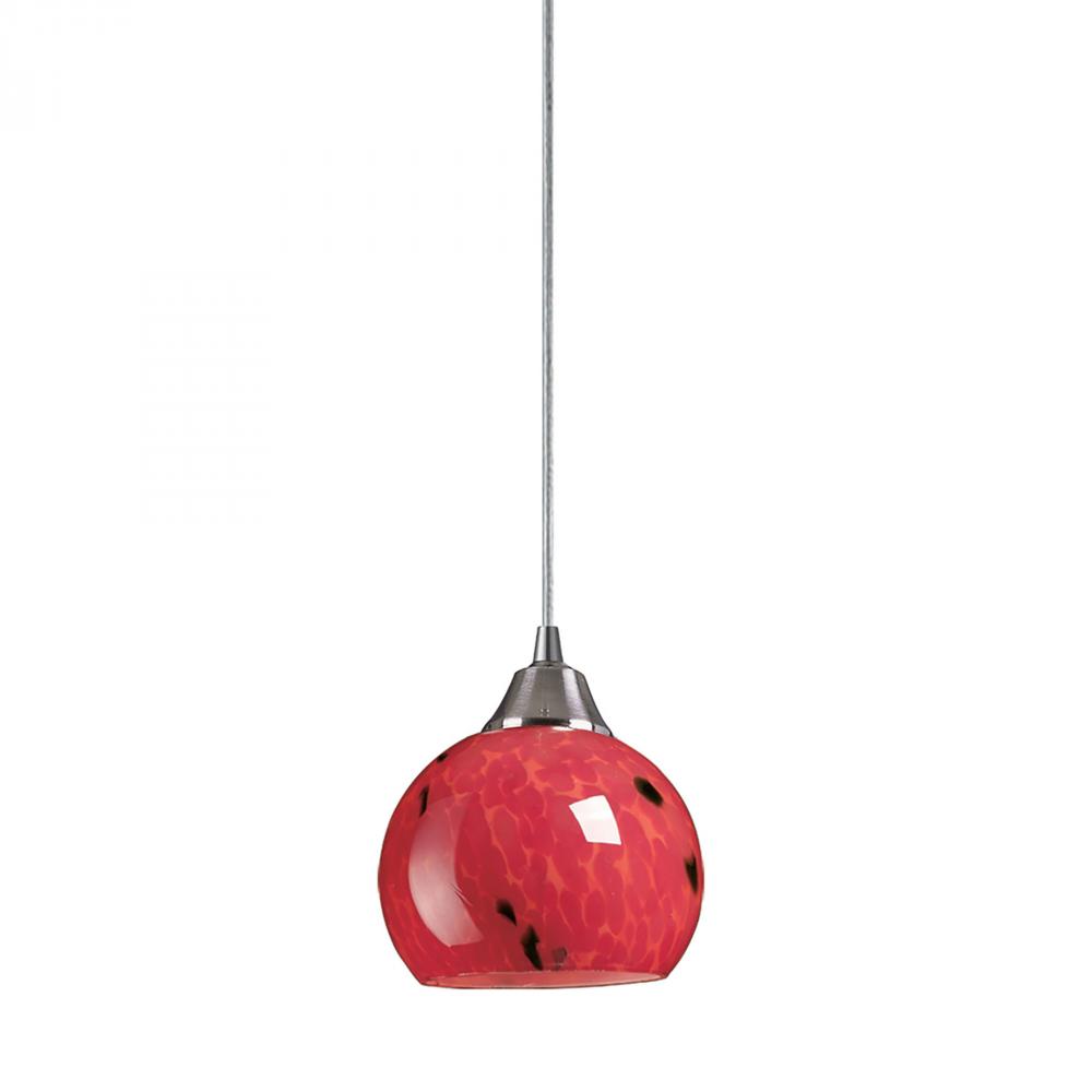 Mela 1 Light Pendant In Satin Nickel And Fire Re