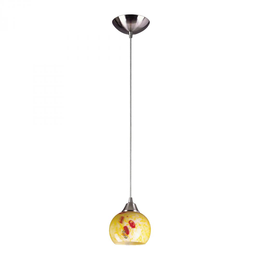 1 Light Pendant In Satin Nickel And Yellow Blaze Glass