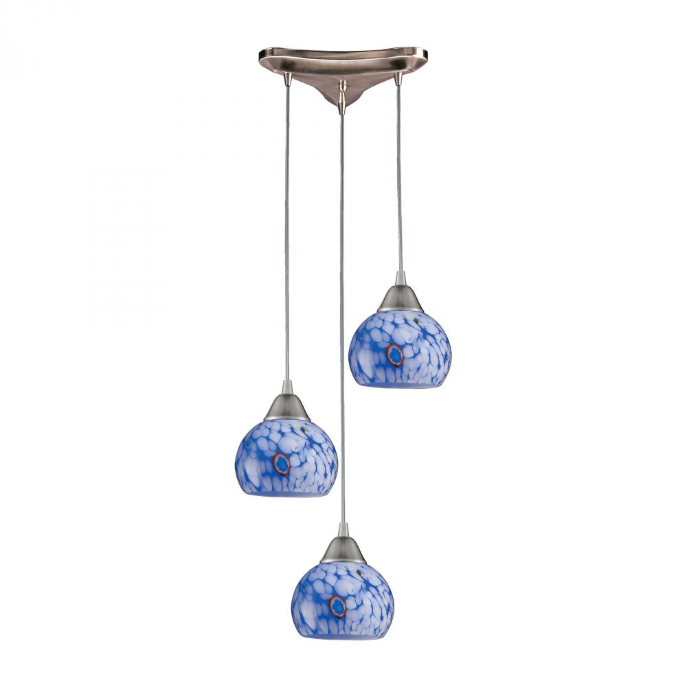 Mela 3 Light Pendant in Satin Nickel And Starbur