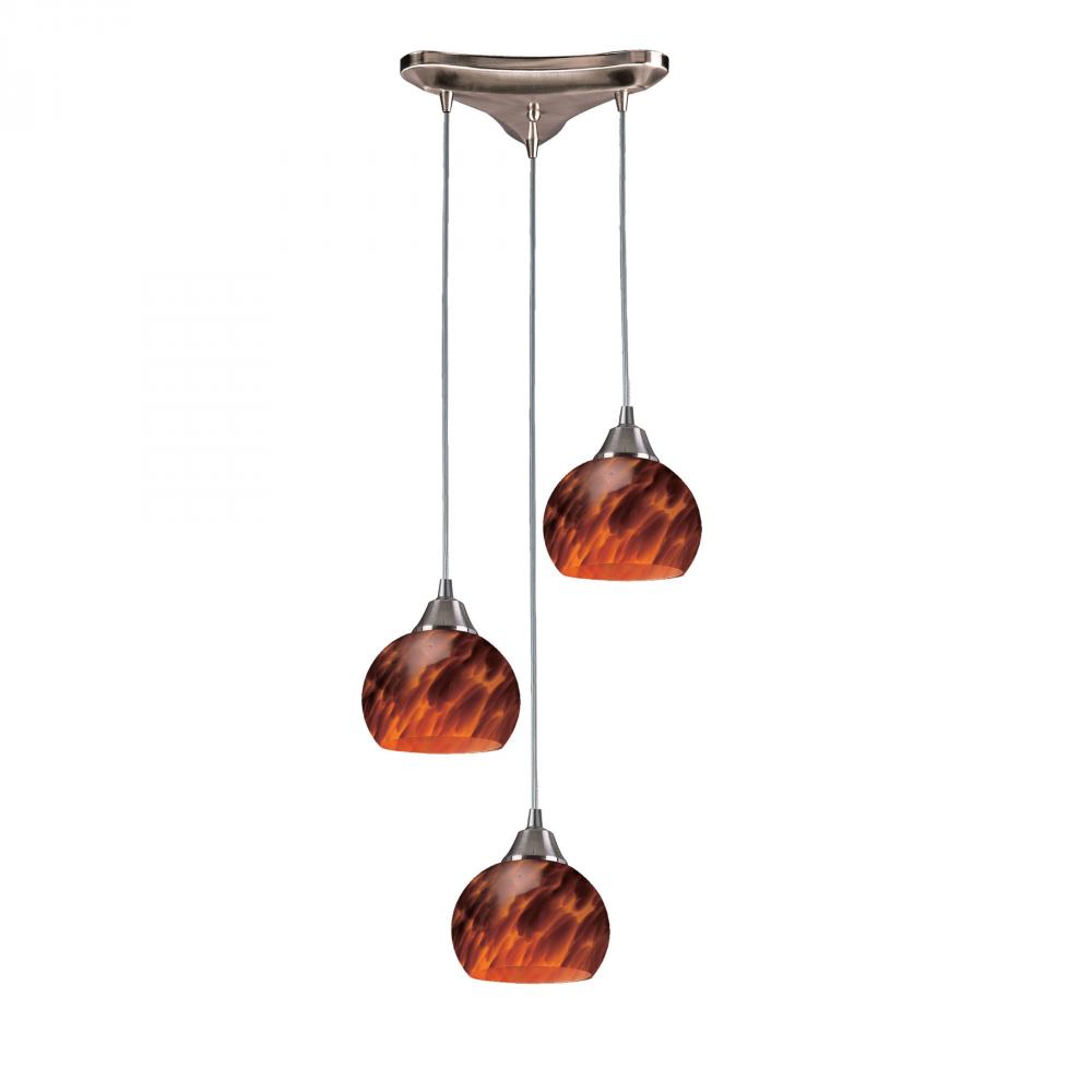 Mela 3 Light Pendant In Satin Nickel And Espress