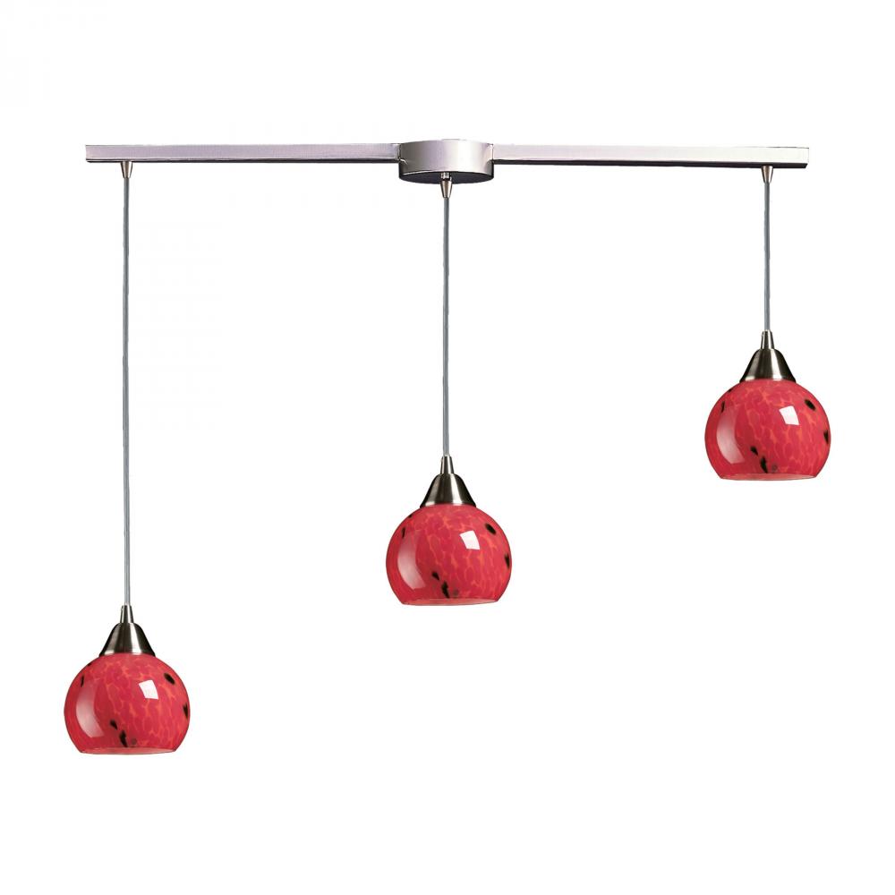 Mela 3 Light Pendant In Satin Nickel And Fire Re