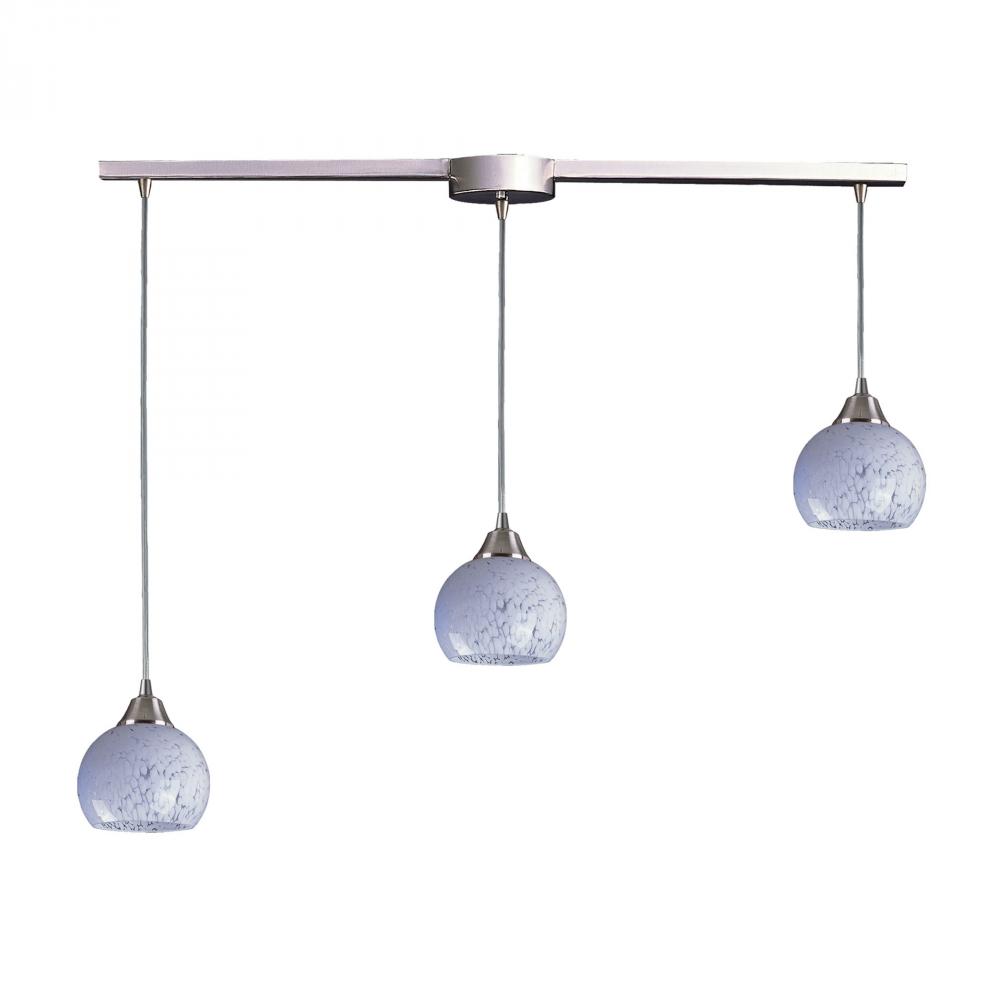 Mela 3 Light Pendant In Satin Nickel And Snow Wh