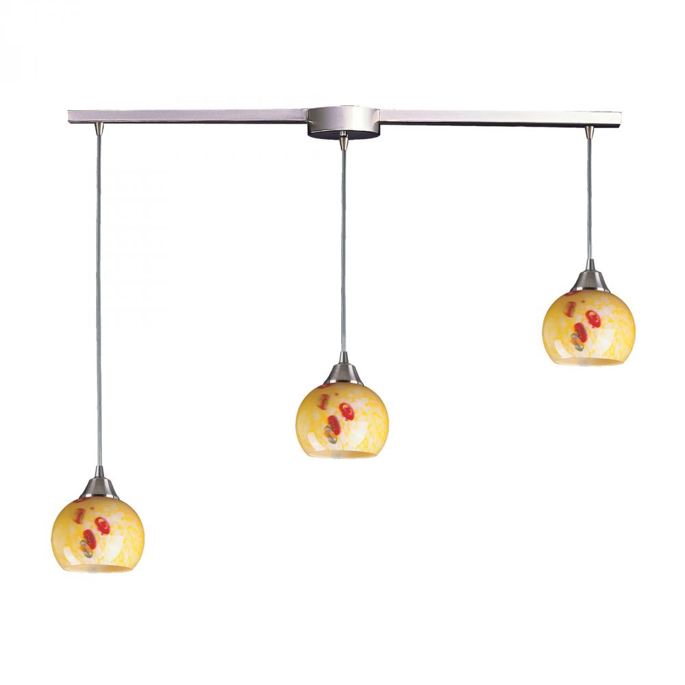 Mela 3 Light Pendant In Satin Nickel And Yellow