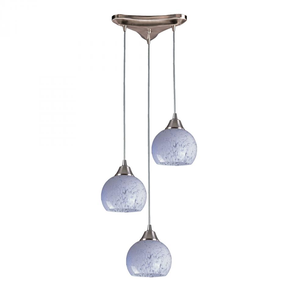 Mela 3 Light Pendant In Satin Nickel And Snow Wh