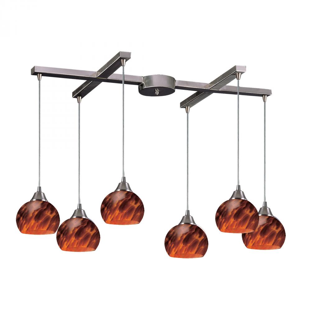 Mela 6 Light Pendant In Satin Nickel And Espress