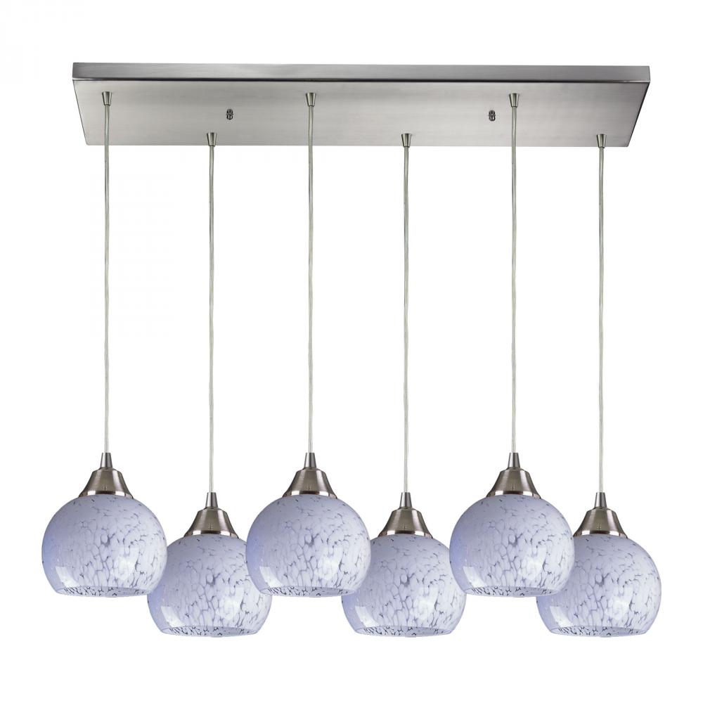Mela 6 Light Pendant In Satin Nickel And Snow Wh
