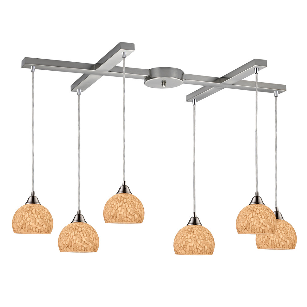 Cira 6 Light Pendant In Satin Nickel And Pebbled