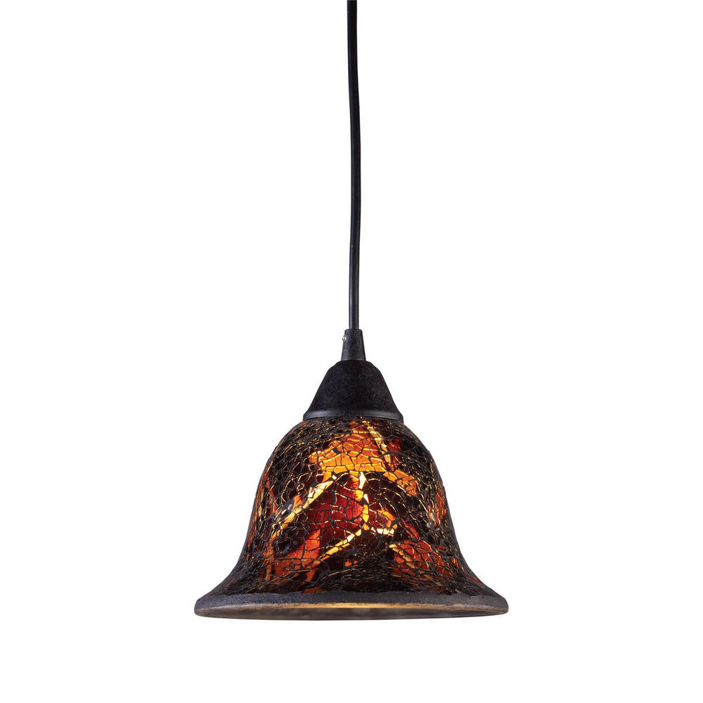 Firestorm 1-Light Mini Pendant in Dark Rust with Firestorm Glass