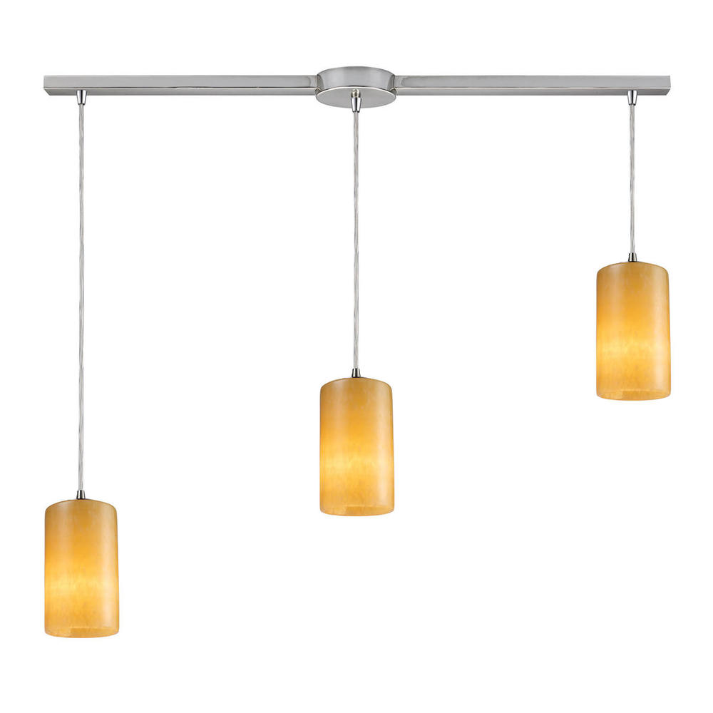Piedra 3-Light Linear Pendant Fixture in Satin Nickel with Genuine Stone Shades