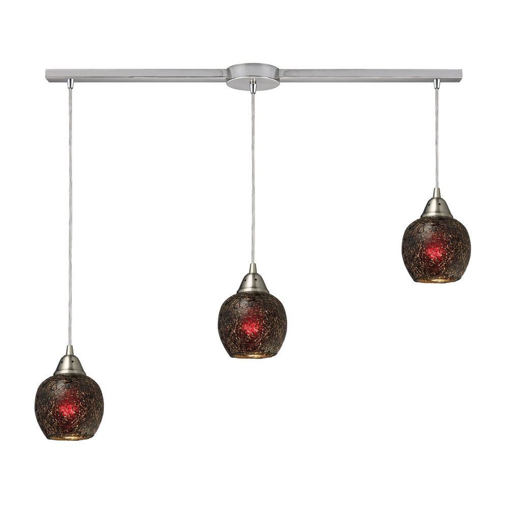 Fission 3 Light Pendant In Satin Nickel And Wine