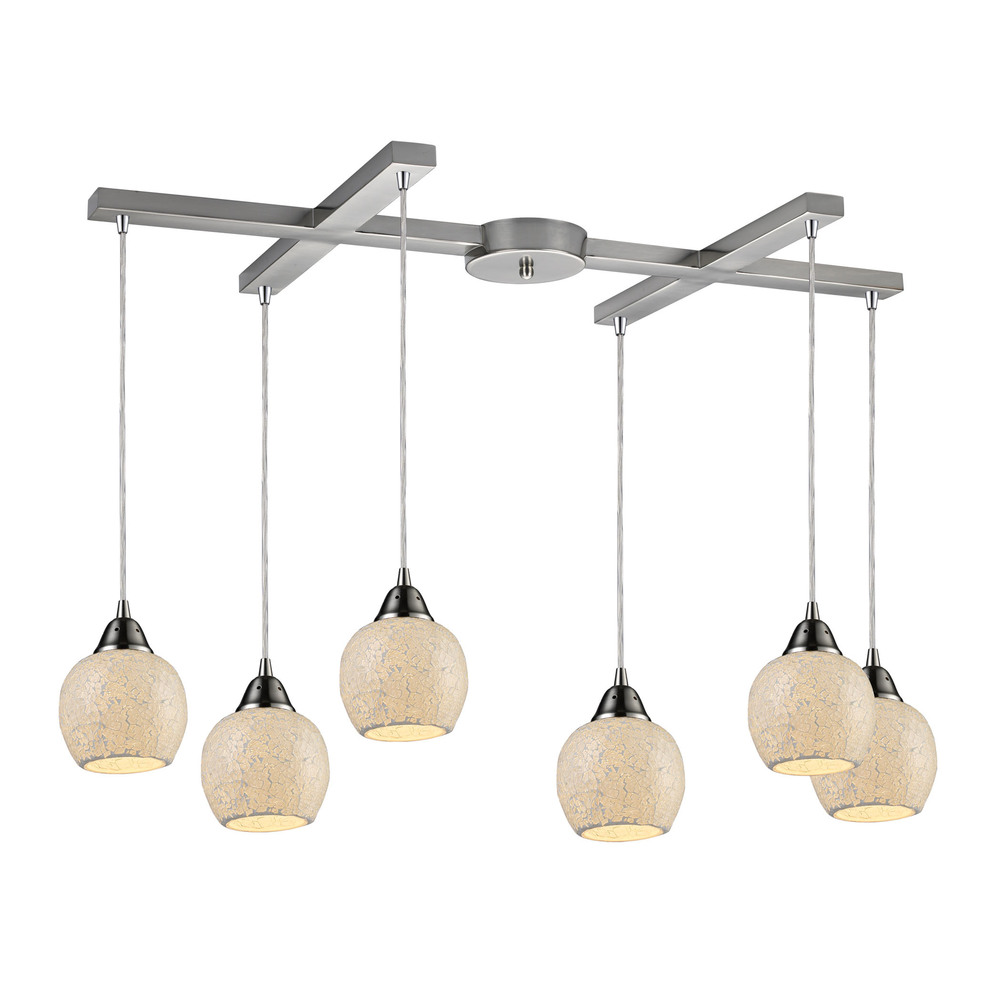 Fission 6 Light Pendant In Satin Nickel And Clou