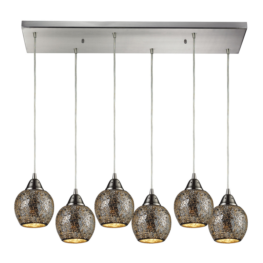Fission 6 Light Pendant In Satin Nickel And Silv