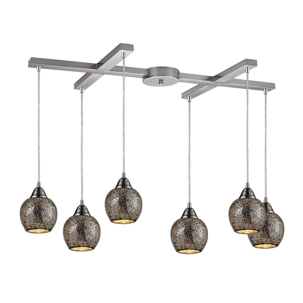 Fission 6 Light Pendant In Satin Nickel And Silv