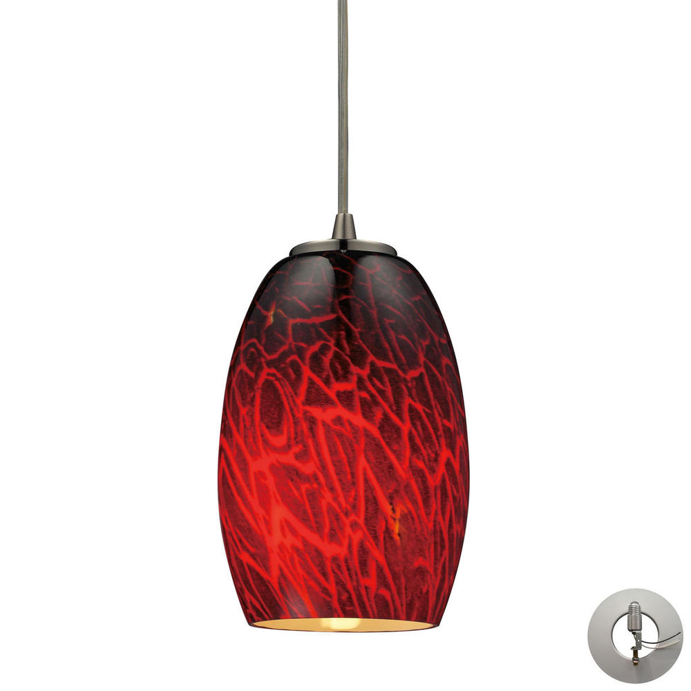 Maui 1-Light Mini Pendant in Satin Nickel with Fire Burnt Glass - Includes Adapter Kit
