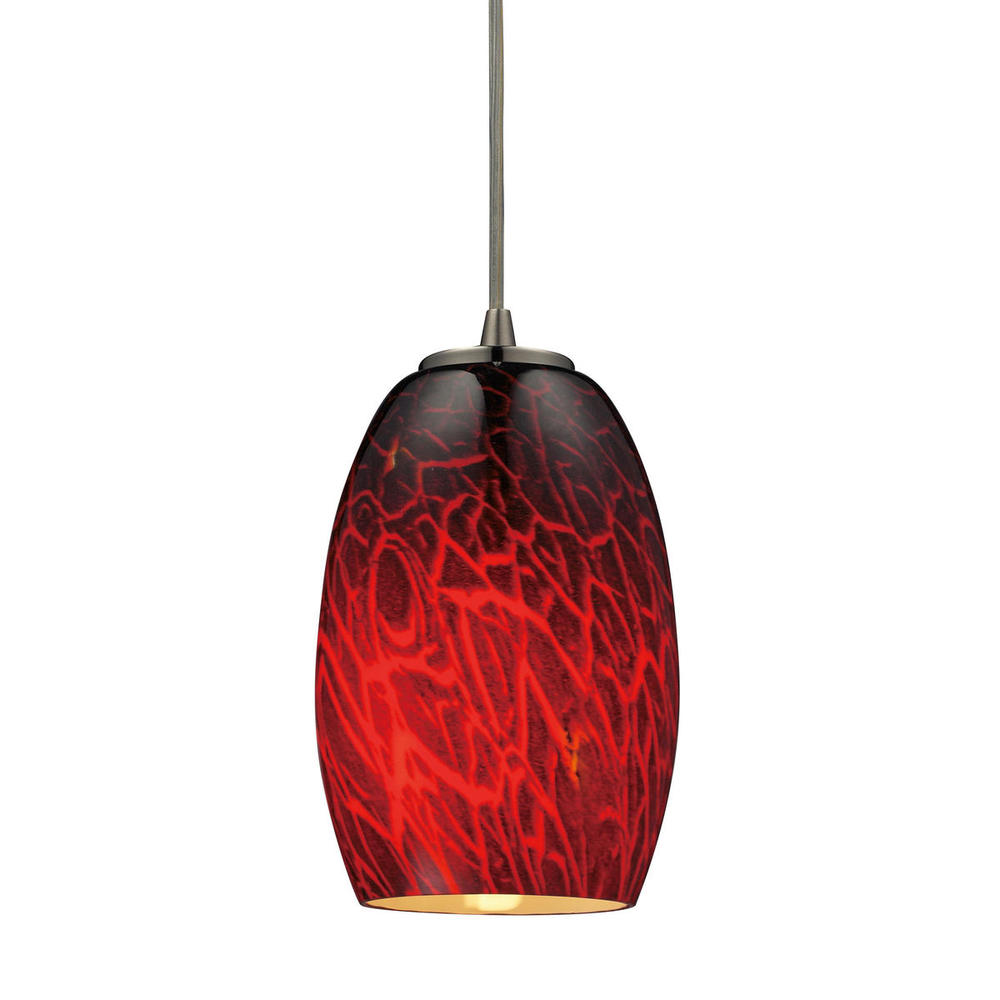 Maui 1-Light Mini Pendant in Satin Nickel with Fire Burnt Glass - Includes LED Bulb