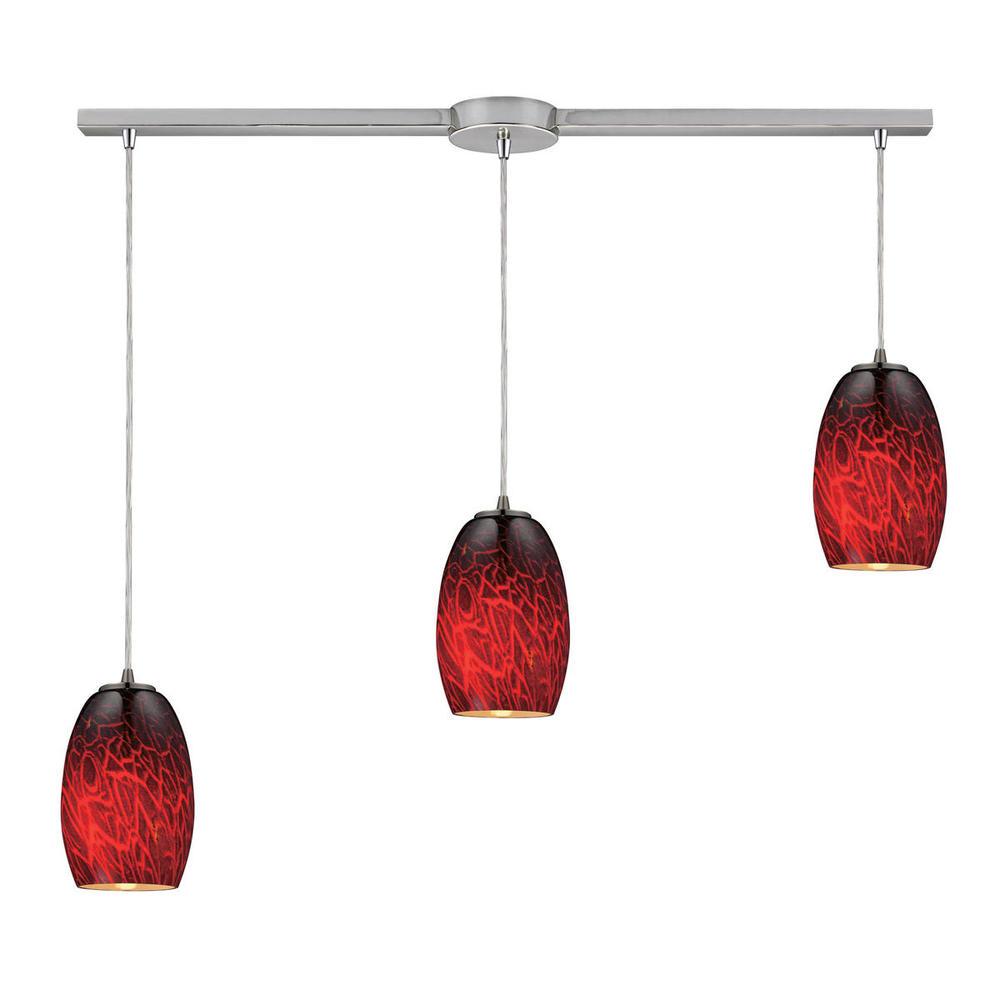 Maui 3-Light Linear Pendant Fixture in Satin Nickel with Fire Burnt Glass