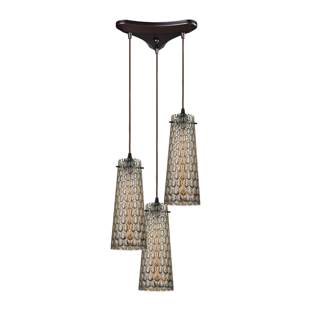 Jerard 3-Light Triangular Pendant Fixture in Oil Rubbed Bronze with Textured Glass Shade
