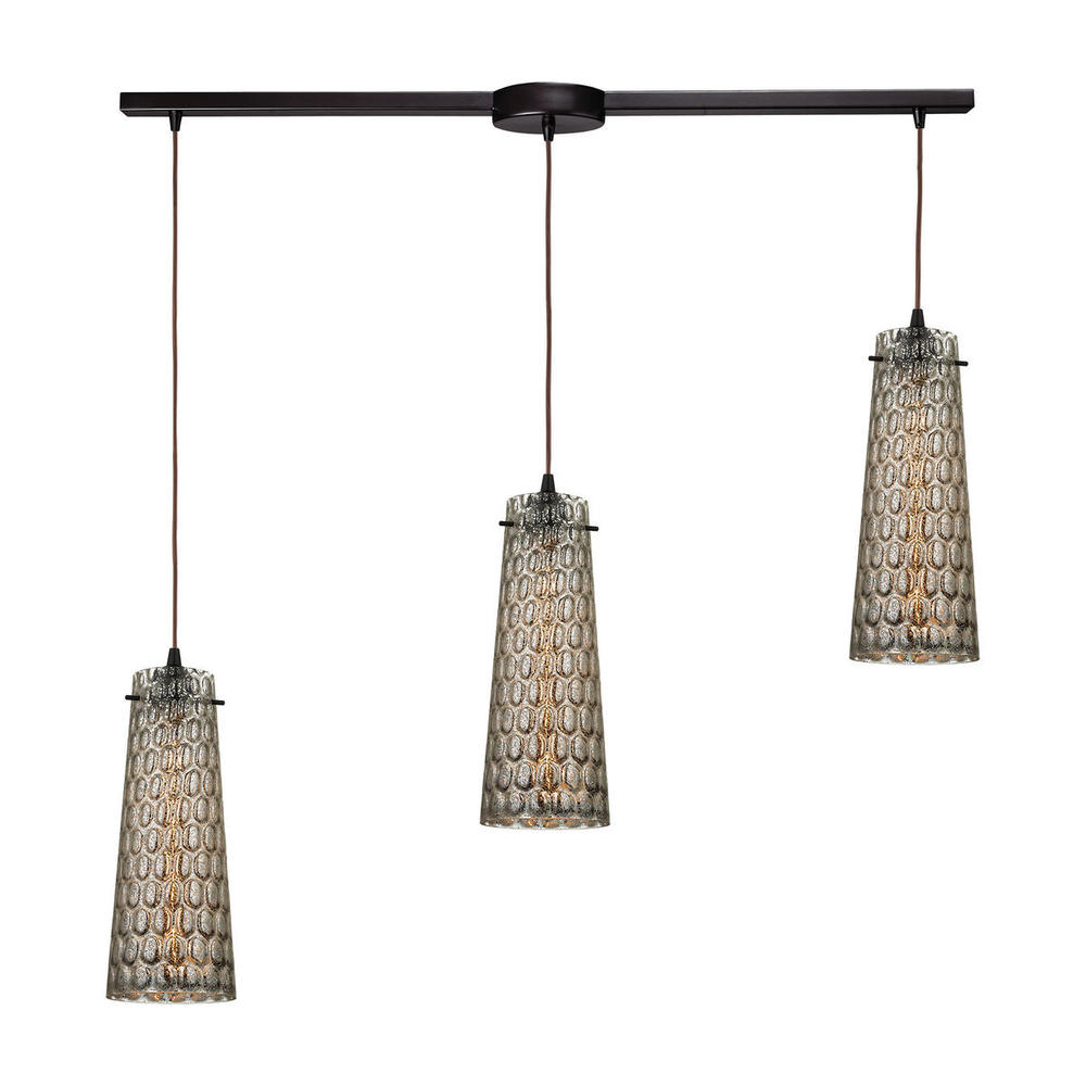 Jerard 3-Light Linear Pendant Fixture in Oil Rubbed Bronze with Textured Glass Shade