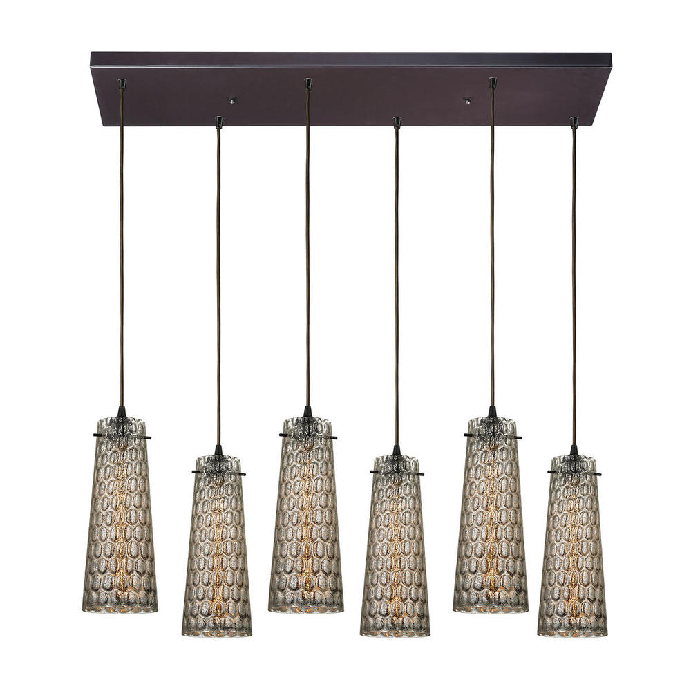 Jerard 6-Light Rectangular Pendant Fixture in Oil Rubbed Bronze with Textured Glass Shade