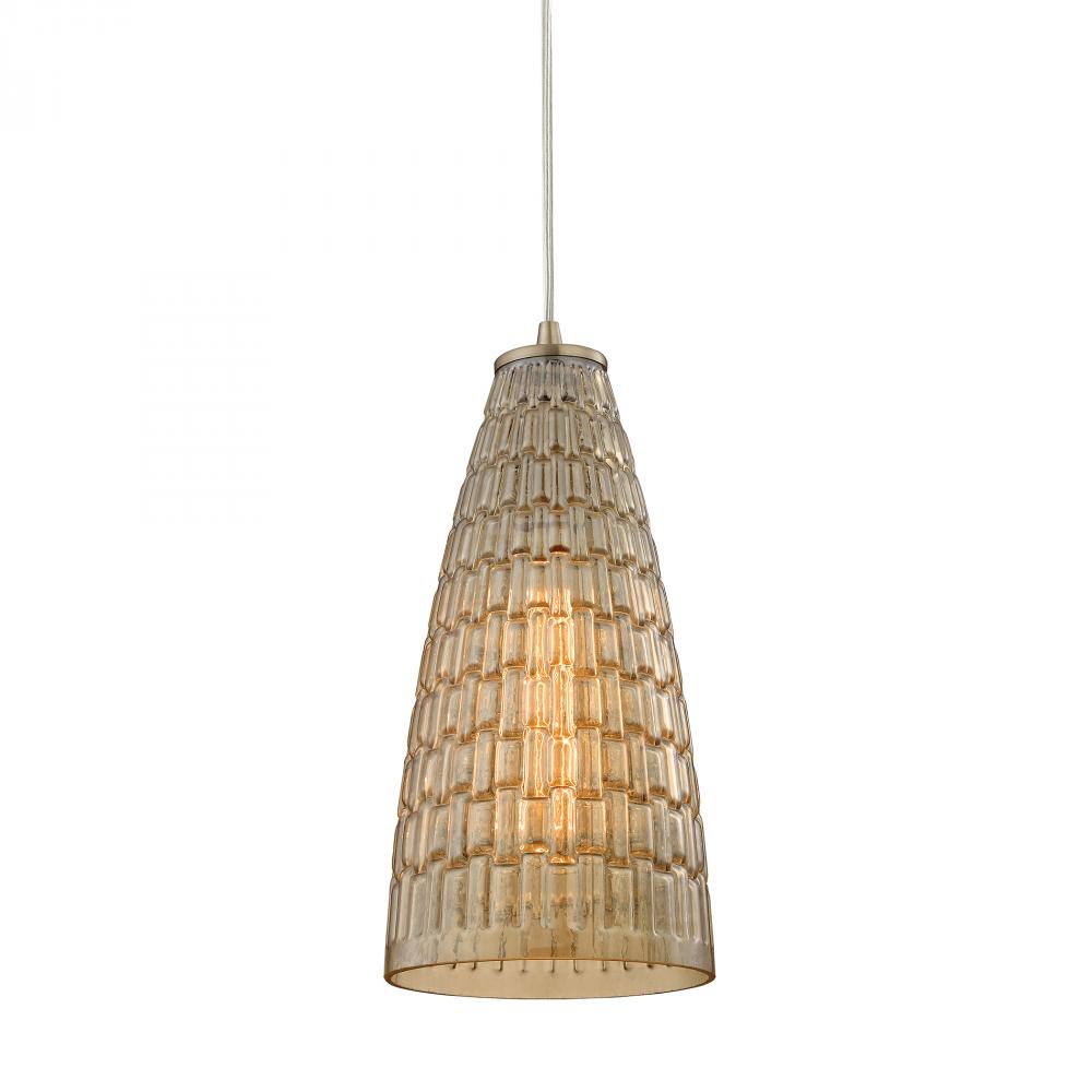 Mickley 1 Light Pendant In Satin Nickel And Ambe