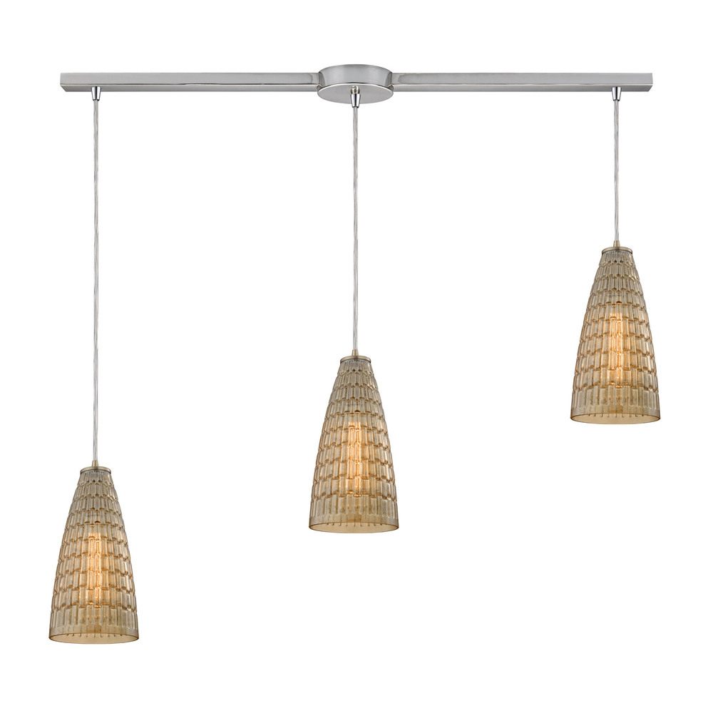 Mickley 3 Light Pendant In Satin Nickel And Ambe